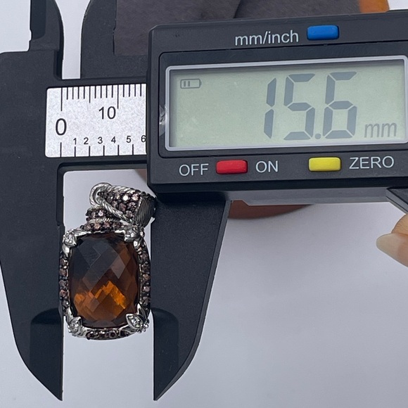 Judith Ripka Smoky Citrine Quartz Enhancer Pendant 925 Sterling Silver Color CZ - Picture 6 of 9